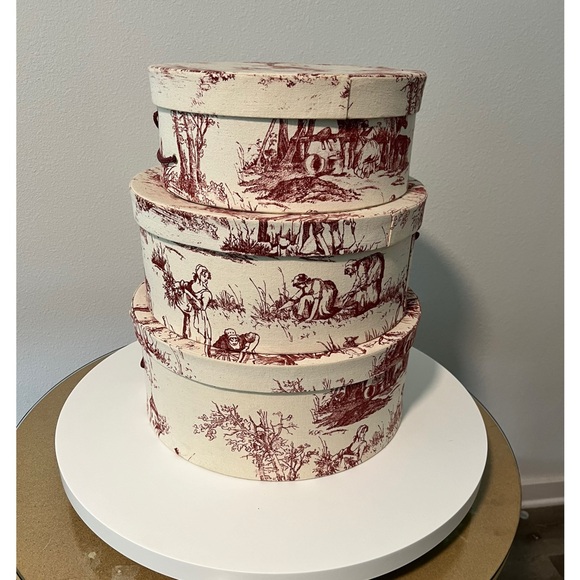 Vintage Martha Barclay Handsewn Reproduction Nesting Bandboxes set 3; S,M,L Pink - Picture 3 of 17